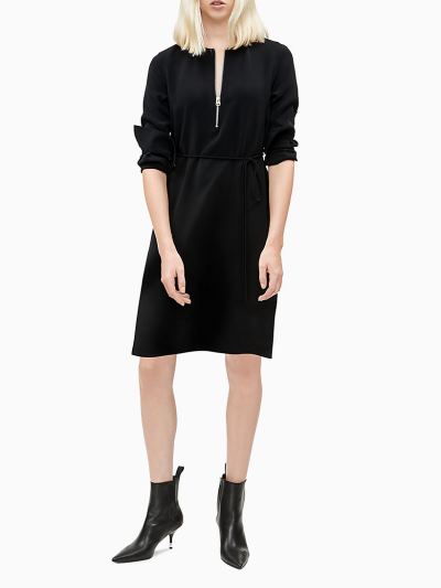 Calvin Klein Ruhák HU486188 | Calvin Klein Crepe Zip Neck Női A Vonalú Ruha Fekete